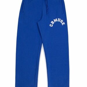 Curated by Muse Blue Waffle Sweatpants with White Logo